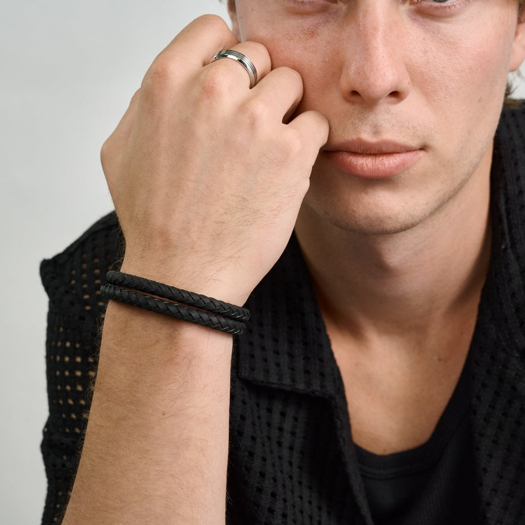 Black Lined Beveled Edge Band