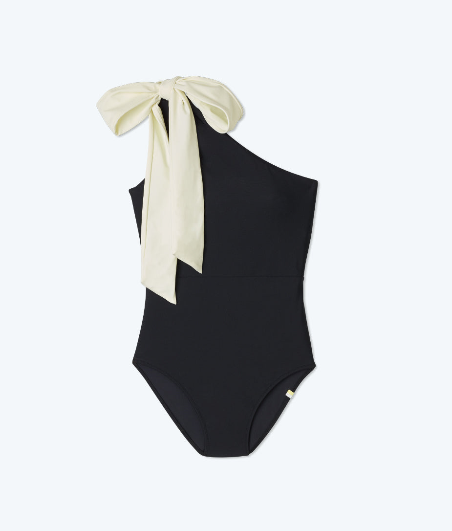 The Long Torso Bow-Shoulder Ruched Sidestroke - Sea Urchin & White Sand