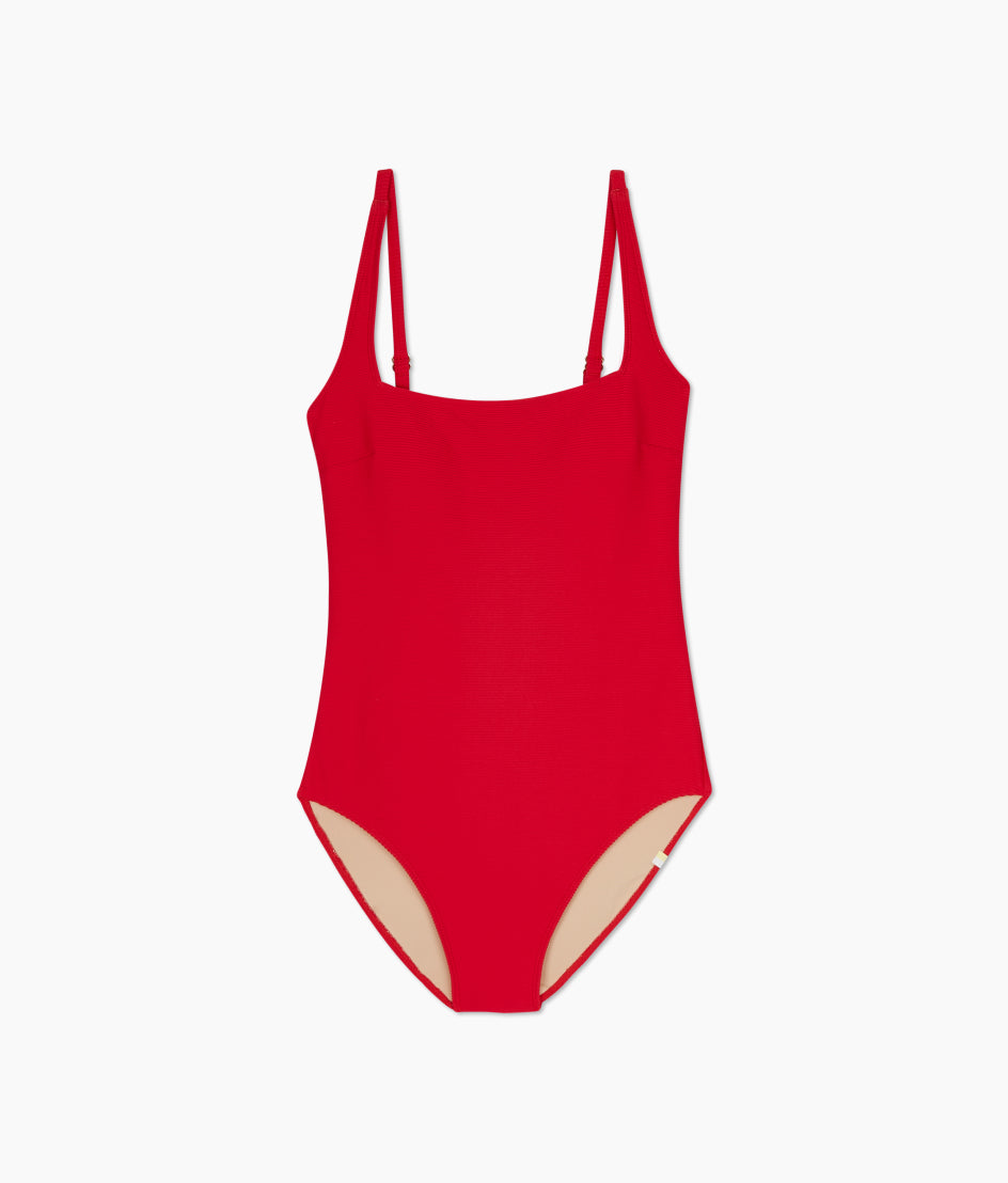 The RippleRib Square Neck One-Piece - Lava