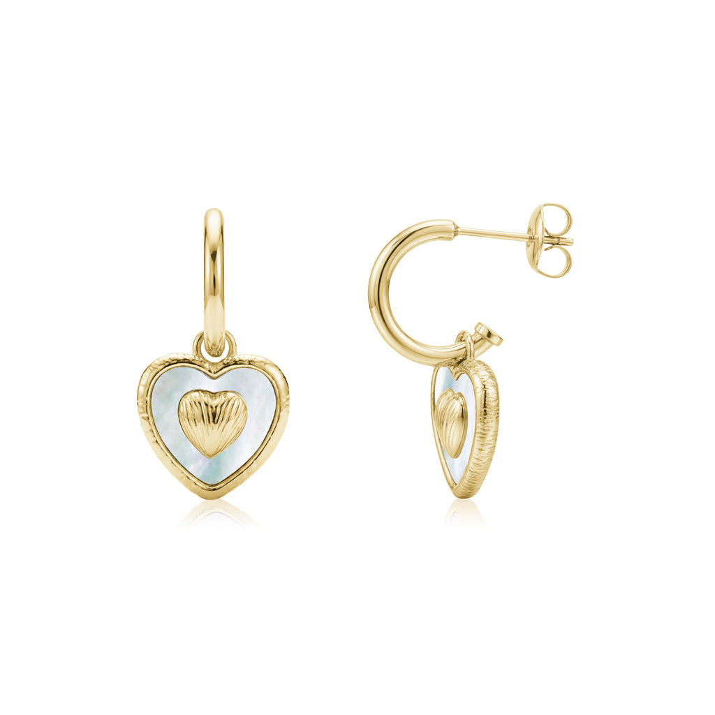 Textured Heart Mother of Pearl Hoops
