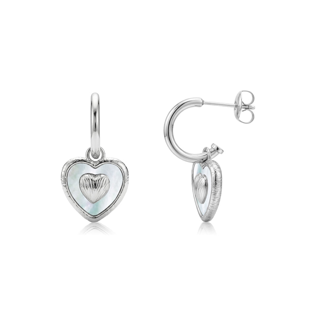 Textured Heart Mother of Pearl Hoops