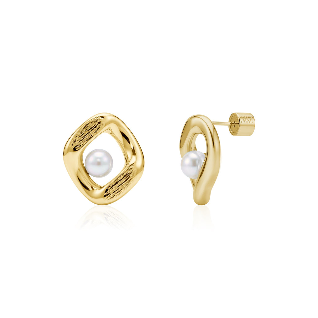 Bold Pearl Frame Stud Earrings