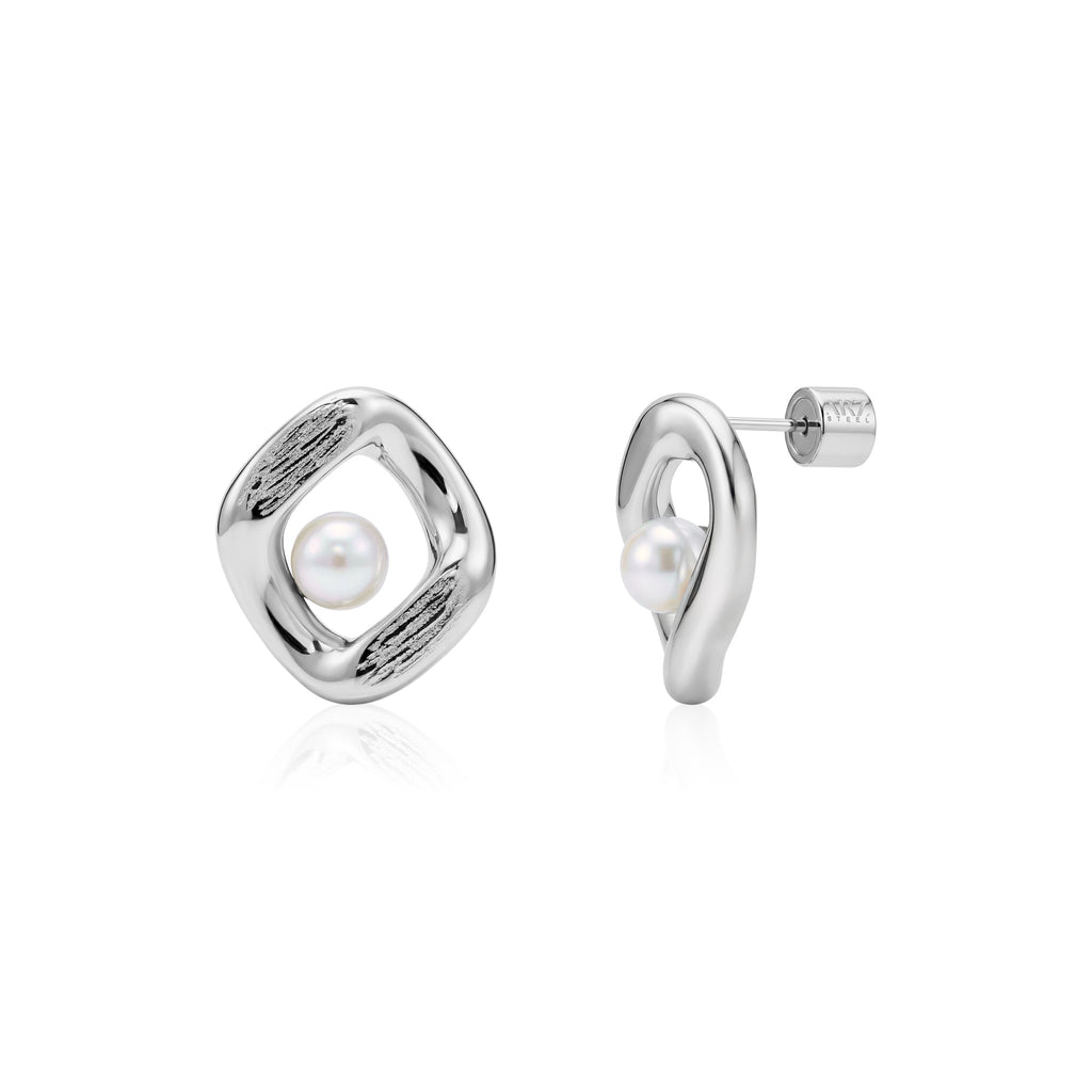 Bold Pearl Frame Stud Earrings