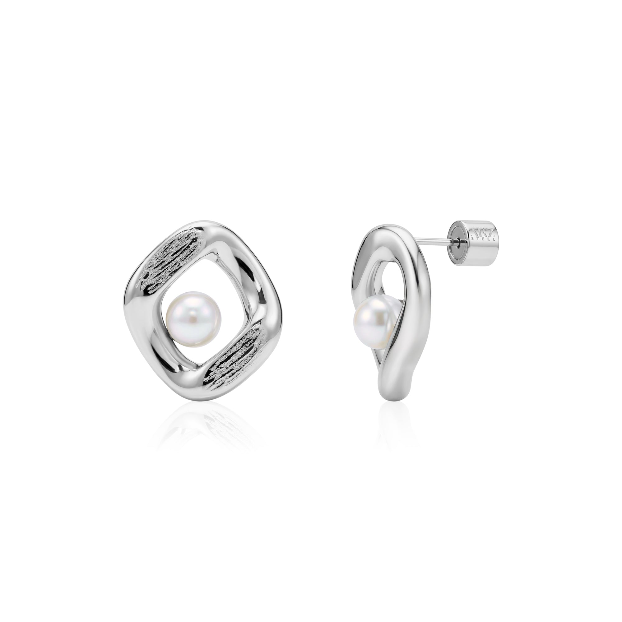 Bold Pearl Frame Stud Earrings