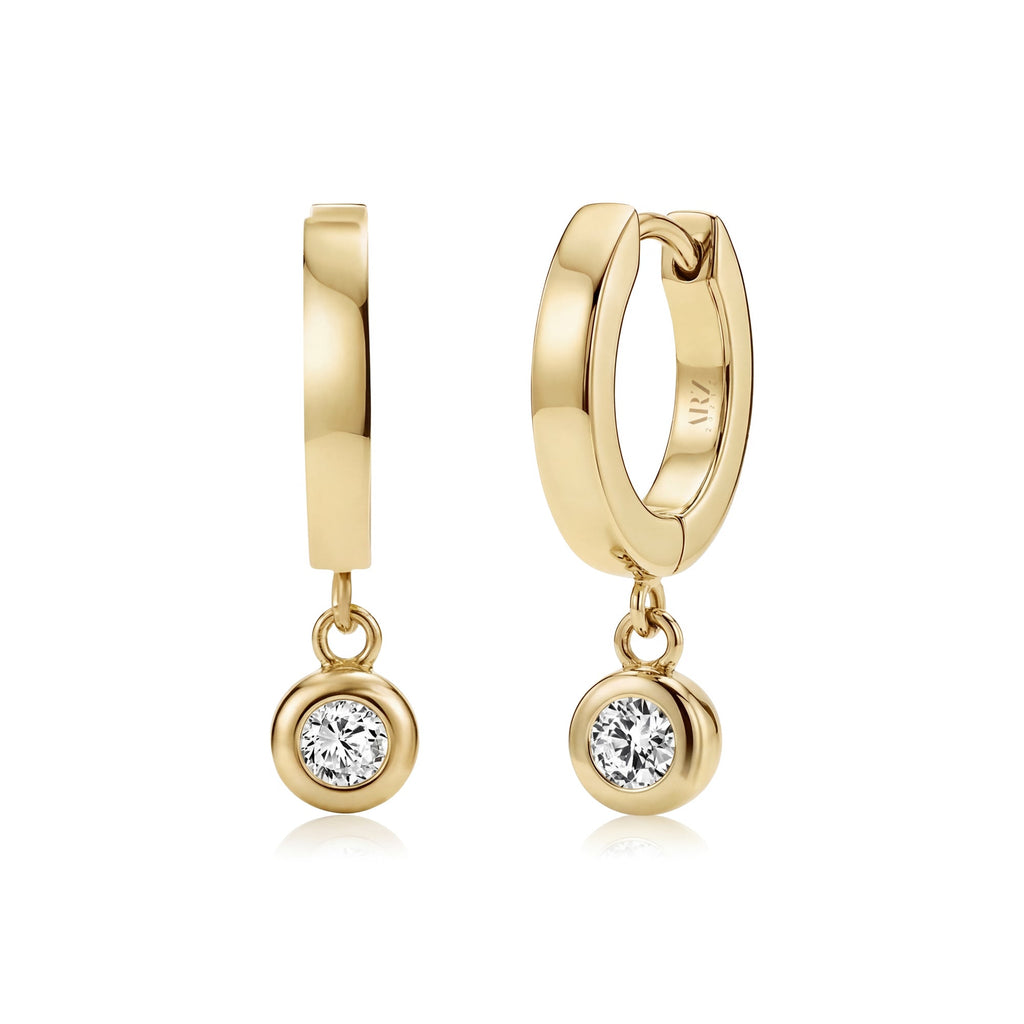 Bezel Drop Huggie Hoop Earrings