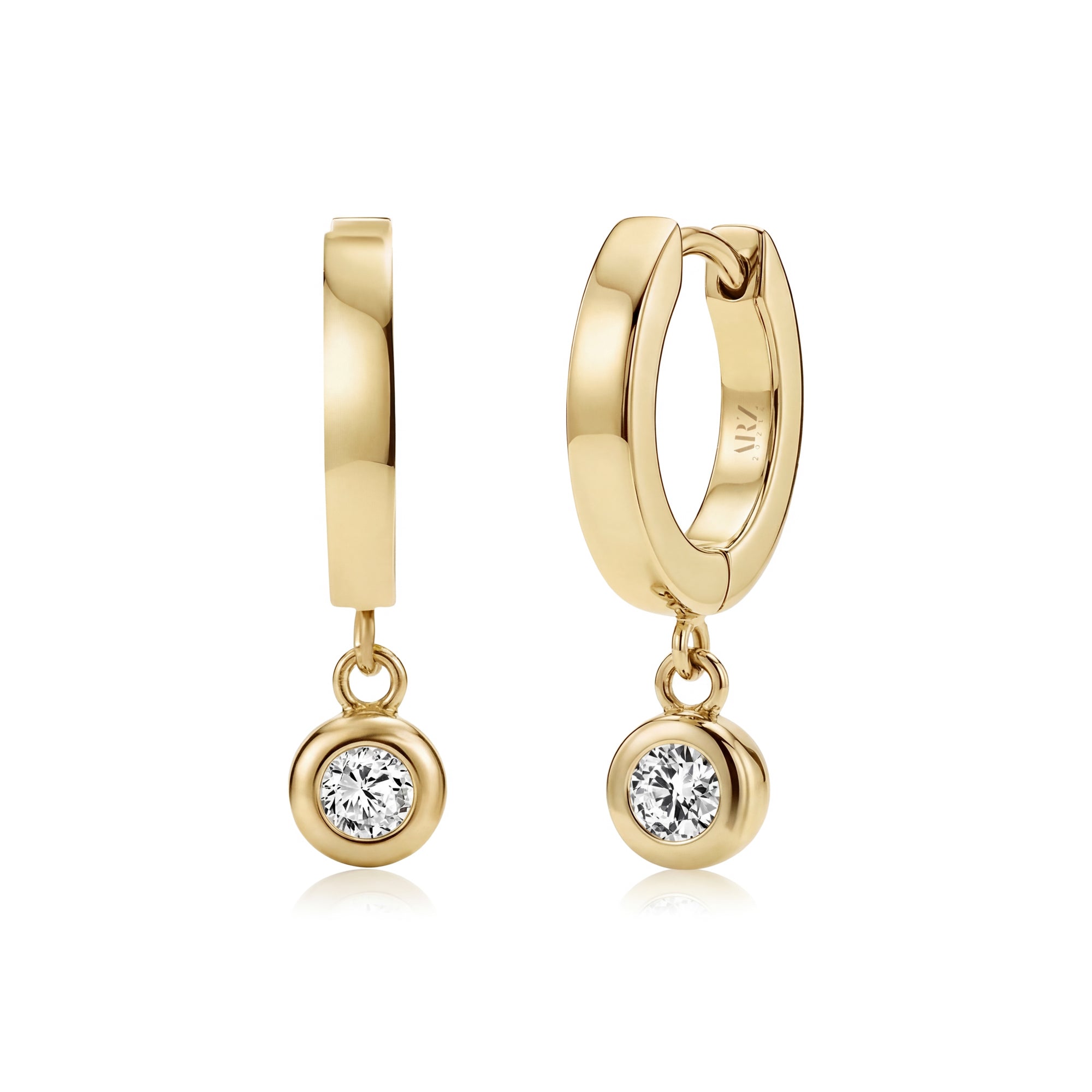 Bezel Drop Huggie Hoop Earrings