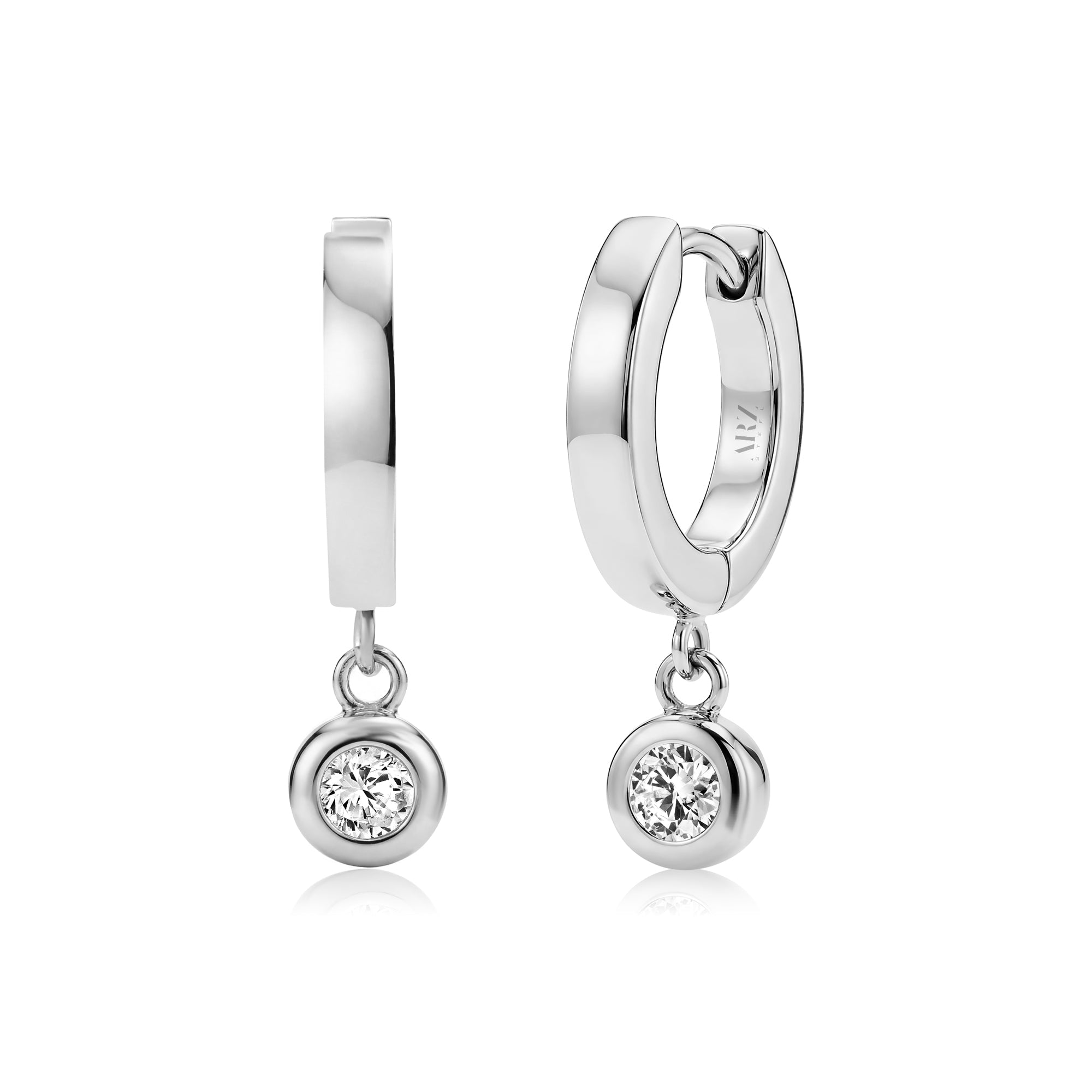 Bezel Drop Huggie Hoop Earrings